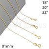 Gargantilla Basica 04.58.0013.22 Oro Laminado, Diseño de Box, Pulido, Tono Dorado (0.35 Gauge, 01 MM Thickness, 22 Inches Length)