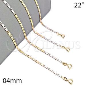 Gargantilla Basica 04.58.0014.22 Oro Laminado, Diseño de Pave Mariner, Pulido, Tres Tonos (100 Gauge, 04 MM Thickness, 22 Inches Length)