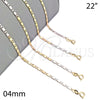 Gargantilla Basica 04.58.0014.22 Oro Laminado, Diseño de Pave Mariner, Pulido, Tres Tonos (Calibre 100, Grosor 04 MM, 22 Pulgadas de Largo)