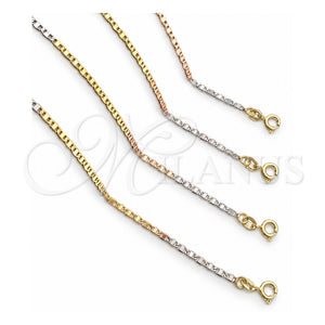 Gargantilla Basica 04.58.0015.22 Oro Laminado, Pulido, Tres Tonos (Calibre 0.80, Grosor 03 MM, 22 Pulgadas de Largo)