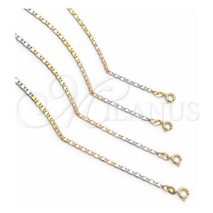 Gargantilla Basica 04.58.0016.22 Oro Laminado, Pulido, Tres Tonos (Calibre 0.80, Grosor 03 MM, 22 Pulgadas de Largo)