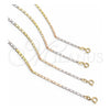 Gargantilla Basica 04.58.0016.22 Oro Laminado, Pulido, Tres Tonos (Calibre 0.80, Grosor 03 MM, 22 Pulgadas de Largo)