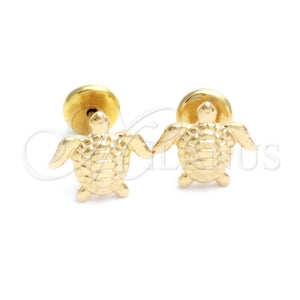 Arete Dormilona 02.58.0014 Oro Laminado, Diseño de Tortuga, Pulido Turquesa, Tono Dorado
