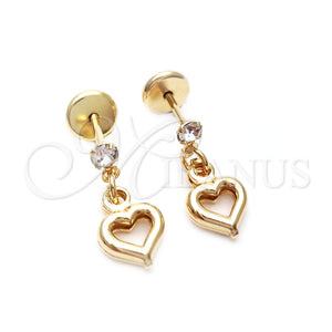 Arete Dormilona 02.58.0015 Oro Laminado, Diseño de Corazón, con Blanca Zirconia Cubica, Pulido Turquesa, Tono Dorado