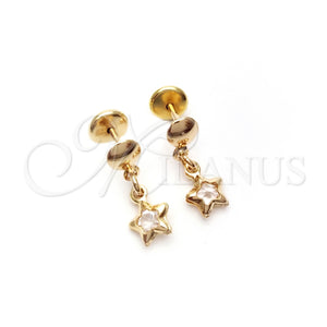 Arete Dormilona 02.58.0016 Oro Laminado, con Blanca Cristal, Pulido Turquesa, Tono Dorado