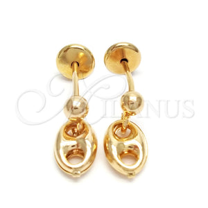 Arete Dormilona 02.58.0017 Oro Laminado, Diseño de Puff Mariner, Pulido Turquesa, Tono Dorado