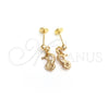 Arete Dormilona 02.58.0018 Oro Laminado, Diseño de Caballo de Mar, con Blanca Cristal, Pulido Turquesa, Tono Dorado