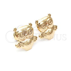 Arete Dormilona 02.58.0019 Oro Laminado, Diseño de Búho, Pulido Turquesa, Tono Dorado