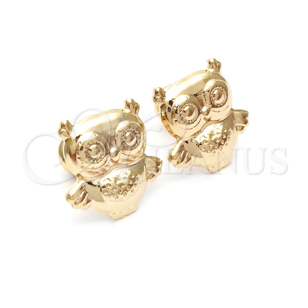 Arete Dormilona 02.58.0019 Oro Laminado, Diseño de Búho, Pulido Turquesa, Tono Dorado