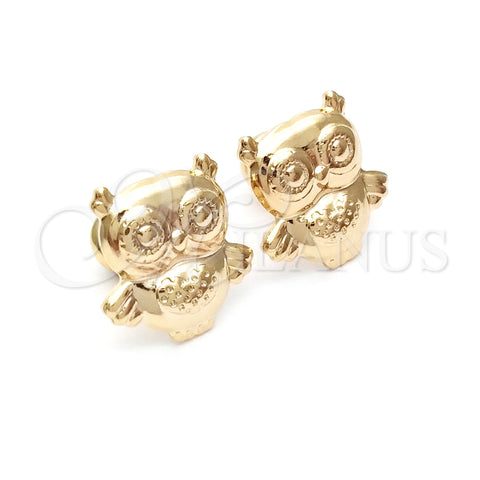 Arete Dormilona 02.58.0019 Oro Laminado, Diseño de Búho, Pulido Turquesa, Tono Dorado
