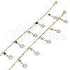 Tobillera de Dije 03.213.0105.10 Oro Laminado, Diseño de Estrella y Cascavel, con Blanca Cristal, Pulido, Tono Dorado (01 MM Thickness, 10 Inches Length)