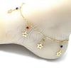 Tobillera de Dije 03.213.0105.1.10 Oro Laminado, Diseño de Estrella y Cascavel, con Multicolor Cristal, Pulido, Tono Dorado (01 MM Thickness, 10 Inches Length)