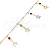 Tobillera de Dije 03.213.0105.1.10 Oro Laminado, Diseño de Estrella y Cascavel, con Multicolor Cristal, Pulido, Tono Dorado (01 MM Thickness, 10 Inches Length)