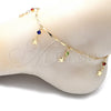 Tobillera de Dije 03.213.0106.1.10 Oro Laminado, Diseño de Estrella y Cascavel, con Multicolor Cristal, Pulido, Tono Dorado (01 MM Thickness, 10 Inches Length)
