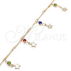 Tobillera de Dije 03.213.0106.1.10 Oro Laminado, Diseño de Estrella y Cascavel, con Multicolor Cristal, Pulido, Tono Dorado (01 MM Thickness, 10 Inches Length)