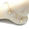 Tobillera de Dije 03.213.0107.10 Oro Laminado, Diseño de Corazón y Cascavel, con Blanca Cristal, Pulido, Tono Dorado (01 MM Thickness, 10 Inches Length)