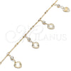Tobillera de Dije 03.213.0107.10 Oro Laminado, Diseño de Corazón y Cascavel, con Blanca Cristal, Pulido, Tono Dorado (01 MM Thickness, 10 Inches Length)