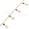 Tobillera de Dije 03.213.0108.1.10 Oro Laminado, Diseño de Flor y Cascavel, con Multicolor Cristal, Pulido, Tono Dorado (01 MM Thickness, 10 Inches Length)