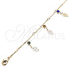 Tobillera de Dije 03.213.0109.10 Oro Laminado, Diseño de Oja y Cascavel, con Multicolor Cristal, Pulido, Tono Dorado (01 MM Thickness, 10 Inches Length)
