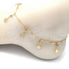 Tobillera de Dije 03.213.0110.10 Oro Laminado, Diseño de Flor y Cascavel, con Blanca Cristal, Pulido, Tono Dorado (01 MM Thickness, 10 Inches Length)