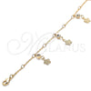 Tobillera de Dije 03.213.0110.10 Oro Laminado, Diseño de Flor y Cascavel, con Blanca Cristal, Pulido, Tono Dorado (01 MM Thickness, 10 Inches Length)