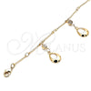 Tobillera de Dije 03.213.0112.10 Oro Laminado, Diseño de Gota y Cascavel, con Blanca Cristal, Pulido, Tono Dorado (01 MM Thickness, 10 Inches Length)