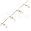 Tobillera de Dije 03.213.0114.10 Oro Laminado, Diseño de Manzana y Estrella, con Blanca Cristal, Pulido, Tono Dorado (01 MM Thickness, 10 Inches Length)