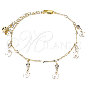 Tobillera de Dije 03.213.0114.10 Oro Laminado, Diseño de Manzana y Estrella, con Blanca Cristal, Pulido, Tono Dorado (01 MM Thickness, 10 Inches Length)