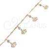 Tobillera de Dije 03.213.0115.10 Oro Laminado, Diseño de Corona y Cascavel, con Blanca Cristal, Pulido, Tono Dorado (01 MM Thickness, 10 Inches Length)