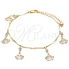 Tobillera de Dije 03.213.0115.10 Oro Laminado, Diseño de Corona y Cascavel, con Blanca Cristal, Pulido, Tono Dorado (01 MM Thickness, 10 Inches Length)