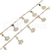 Tobillera de Dije 03.213.0115.10 Oro Laminado, Diseño de Corona y Cascavel, con Blanca Cristal, Pulido, Tono Dorado (01 MM Thickness, 10 Inches Length)