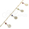 Tobillera de Dije 03.213.0116.10 Oro Laminado, Diseño de Cascavel, con Multicolor Cristal, Pulido, Tono Dorado (01 MM Thickness, 10 Inches Length)