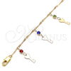 Tobillera de Dije 03.213.0092.1.10 Oro Laminado, Diseño de Llave y Cascavel, con Multicolor Cristal, Pulido, Tono Dorado (01 MM Thickness, 10 Inches Length)
