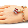Pulsera de Dije 03.63.2211.1.08 Oro Laminado, Diseño de Corazón y Corona, con Granate and Blanca Cristal, Pulido, Tono Dorado (06 MM Thickness, 8 Inches Length)