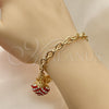 Pulsera de Dije 03.63.2211.1.08 Oro Laminado, Diseño de Corazón y Corona, con Granate and Blanca Cristal, Pulido, Tono Dorado (06 MM Thickness, 8 Inches Length)
