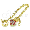 Pulsera de Dije 03.63.2211.1.08 Oro Laminado, Diseño de Corazón y Corona, con Granate and Blanca Cristal, Pulido, Tono Dorado (06 MM Thickness, 8 Inches Length)