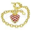 Pulsera de Dije 03.63.2211.1.08 Oro Laminado, Diseño de Corazón y Corona, con Granate and Blanca Cristal, Pulido, Tono Dorado (06 MM Thickness, 8 Inches Length)