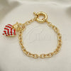 Pulsera de Dije 03.63.2211.1.08 Oro Laminado, Diseño de Corazón y Corona, con Granate and Blanca Cristal, Pulido, Tono Dorado (06 MM Thickness, 8 Inches Length)