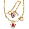 Collar y Pulsera 06.63.0251.1 Oro Laminado, Diseño de Corazón y Corona, con Granate and Blanca Cristal, Pulido, Tono Dorado