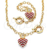Collar y Pulsera 06.63.0251.1 Oro Laminado, Diseño de Corazón y Corona, con Granate and Blanca Cristal, Pulido, Tono Dorado