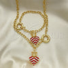 Collar y Pulsera 06.63.0251.1 Oro Laminado, Diseño de Corazón y Corona, con Granate and Blanca Cristal, Pulido, Tono Dorado