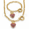 Collar y Pulsera 06.63.0251.1 Oro Laminado, Diseño de Corazón y Corona, con Cristal Granate y Blanca, Pulido, Tono Dorado