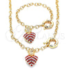 Collar y Pulsera 06.63.0251.1 Oro Laminado, Diseño de Corazón y Corona, con Granate and Blanca Cristal, Pulido, Tono Dorado
