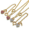 Collar y Pulsera 06.63.0251.1 Oro Laminado, Diseño de Corazón y Corona, con Granate and Blanca Cristal, Pulido, Tono Dorado