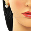 Arete Dormilona 02.63.2708 Oro Laminado, Diseño de Corazón y Corona, con Blanca Cristal, Pulido, Tono Dorado