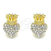 Arete Dormilona 02.63.2708 Oro Laminado, Diseño de Corazón y Corona, con Blanca Cristal, Pulido, Tono Dorado