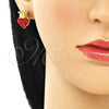 Arete Dormilona 02.63.2708.1 Oro Laminado, Diseño de Corazón y Corona, con Granate Cristal, Pulido, Tono Dorado