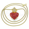 Collares con Dije 04.63.1408.1.20 Oro Laminado, Diseño de Corazón y Corona, con Granate Cristal, Pulido, Tono Dorado (02 MM Thickness, 20 Inches Length)