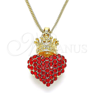 Collares con Dije 04.63.1408.1.20 Oro Laminado, Diseño de Corazón y Corona, con Granate Cristal, Pulido, Tono Dorado (02 MM Thickness, 20 Inches Length)
