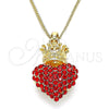 Collares con Dije 04.63.1408.1.20 Oro Laminado, Diseño de Corazón y Corona, con Granate Cristal, Pulido, Tono Dorado (02 MM Thickness, 20 Inches Length)